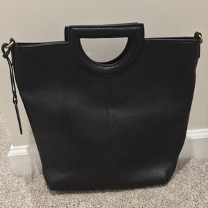 Black Leather Tote Bag with Cutout Handles